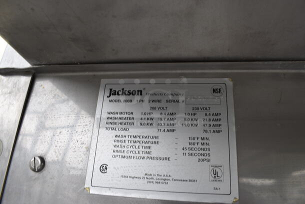 FANTASTIC! Jackson Model 200B Stainless Steel Commercial Straight Pass Through Dishwasher. 208/230 Volts, 1 Phase. Goes GREAT w/ Items 423 and 425! 31x27x64 - Image 8 of 8