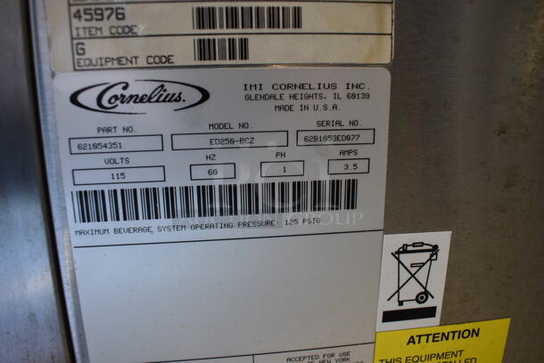 GREAT! Cornelius Model ED250-BCZ Stainless Steel Commercial Countertop 8 Flavor Carbonated Beverage Machine. 115 Volts, 1 Phase. 30x30x40 - Image 6 of 6