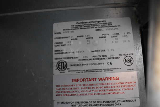 NICE! Continental Model KC24-SS Stainless Steel Commercial Single Door Direct Draw Kegerator on Commercial Casters. 115 Volts, 1 Phase. 24x29x39. Tested and Working! - Image 6 of 6