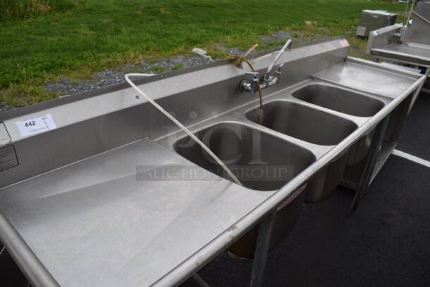 Stainless Steel Commercial 3 Bay Sink w/ Dual Drainboards and Handles. 101x26x44. Bays 16x19x13. Drainboards 22x22x1 - Image 2 of 4