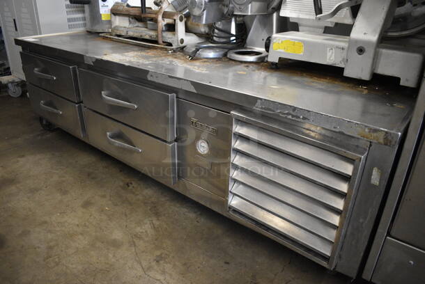 GREAT! Traulsen Stainless Steel Commercial 4 Drawer Chef Base on Commercial Casters. 81.5x34x25. Tested and Powers On But Does Not Get Cold