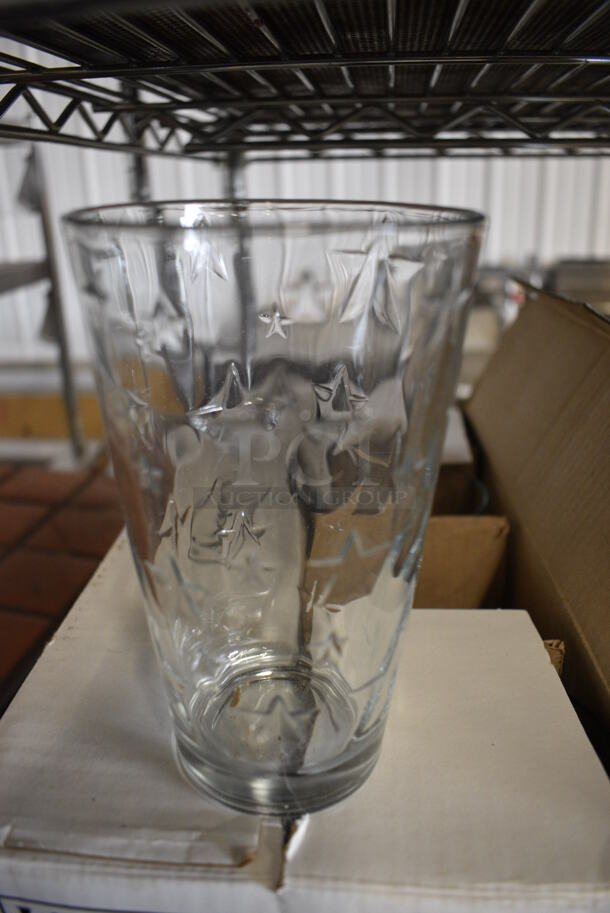 16 BRAND NEW IN BOX! Libbey Estrella Glassware Set; 8 Beverage Glasses and 8 Rocks Glasses. 3.5x3.5x6, 3.5x3.5x4. 16 Times Your Bid!