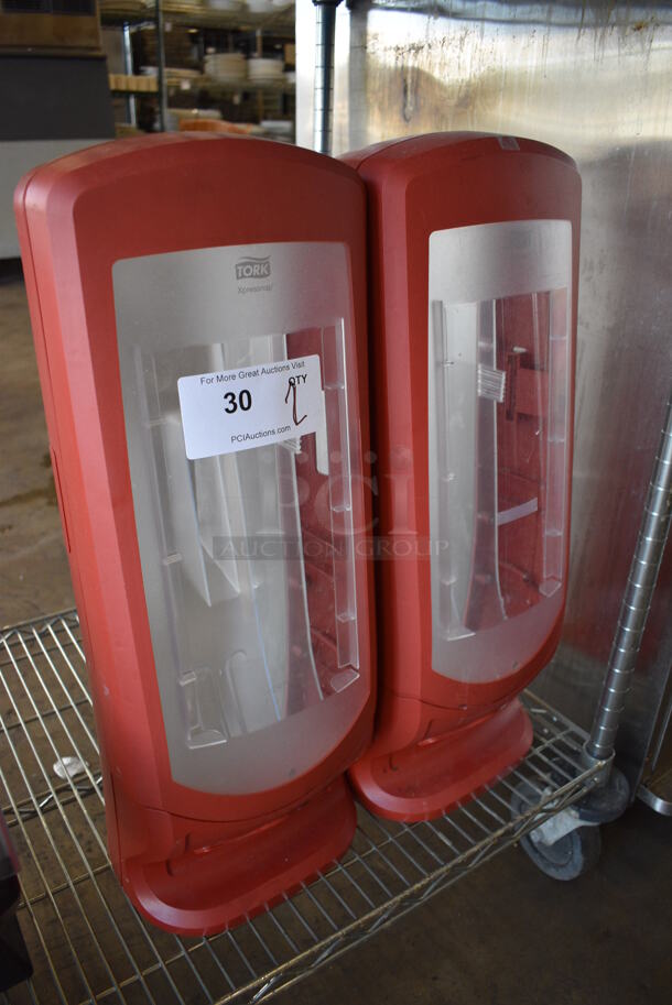 2 Tork Red and Clear Poly Countertop Napkin Dispensers. 9x9x24.5. 2 Times Your Bid! - Image 2 of 4