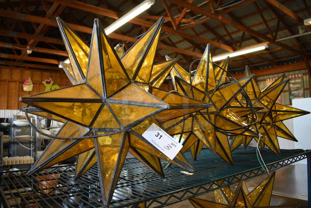3 Amber Colored Moravian Star Lights. 20x20x20. 3 Times Your Bid!
