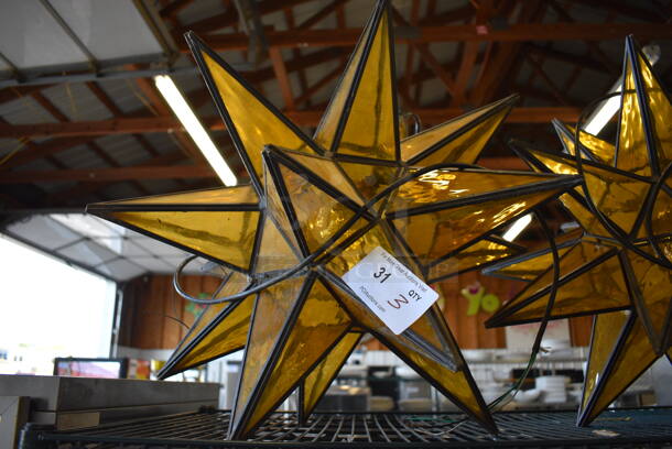 3 Amber Colored Moravian Star Lights. 20x20x20. 3 Times Your Bid! - Image 2 of 6
