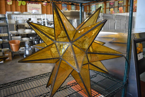 3 Amber Colored Moravian Star Lights. See Picture For Damage. 30x30x30. 3 Times Your Bid! - Image 3 of 5