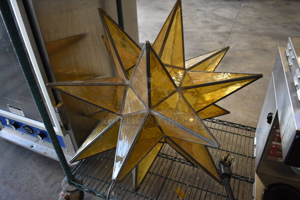 3 Amber Colored Moravian Star Lights. See Picture For Damage. 30x30x30. 3 Times Your Bid! - Image 4 of 5