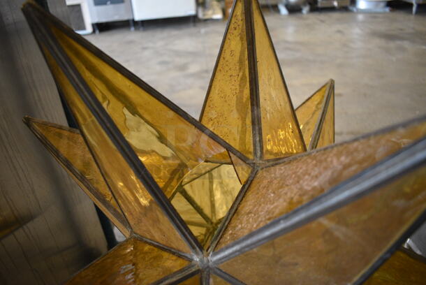 3 Amber Colored Moravian Star Lights. See Picture For Damage. 30x30x30. 3 Times Your Bid! - Image 5 of 5