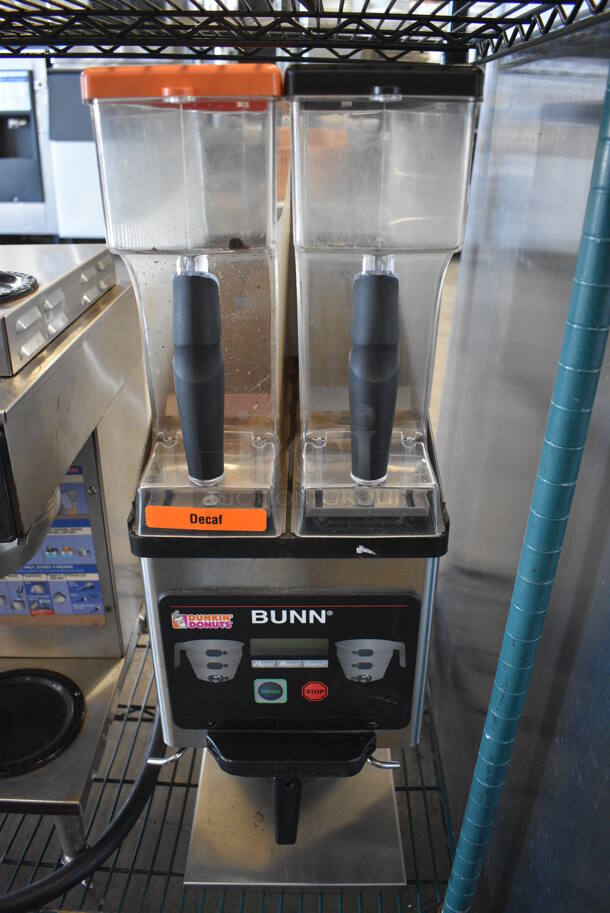 NICE! 2014 Bunn Model MHG Stainless Steel Commercial Countertop 2 Hopper Coffee Bean Grinder. 120 Volts, 1 Phase. 9x17.5x29. Tested and Working!