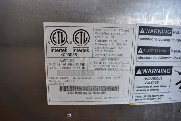 NICE! Cook Rite Model ATHC-18 Stainless Steel Commercial Single Door Heated Holding Cabinet on Commercial Casters. 120 Volts, 1 Phase. 25.5x31x70. Tested and Working! - Image 7 of 9