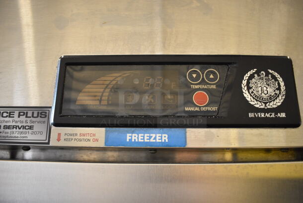 GREAT! Beverage Air Model KF48-1AS ENERGY STAR Stainless Steel Commercial 2 Door Reach In Freezer w/ Poly Coated Racks on Commercial Casters. 115 Volts, 1 Phase. 54.5x32x84. Tested and Powers On But Does Not Get Cold - Image 3 of 7
