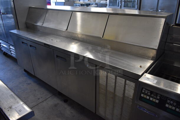 SWEET! Delfield Stainless Steel Commercial Sandwich Salad Prep Table Bain Marie Mega Top w/ 4 Lids and 3 Doors on Commercial Casters. 99x32x52. Could Not Test - Unit Trips Breaker - Image 1 of 10