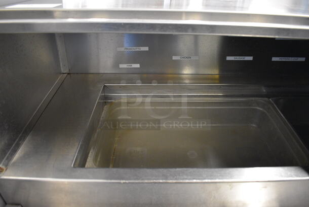 SWEET! Delfield Stainless Steel Commercial Sandwich Salad Prep Table Bain Marie Mega Top w/ 4 Lids and 3 Doors on Commercial Casters. 99x32x52. Could Not Test - Unit Trips Breaker - Image 4 of 10