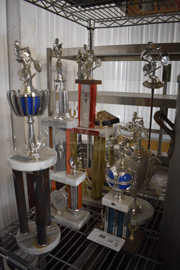 ALL ONE MONEY! Lot of 7 Various Metal Trophies! Includes 5x5x21 - Image 2 of 5