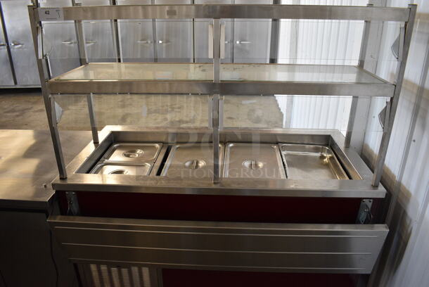 GREAT! Servolift Model 7132753 Stainless Steel Commercial Buffet Style Refrigerated Unit w/ Overshelf and Various Drop In Bins on Commercial Casters. 120 Volts, 1 Phase. 60x34x66. Tested and Working! - Image 2 of 12