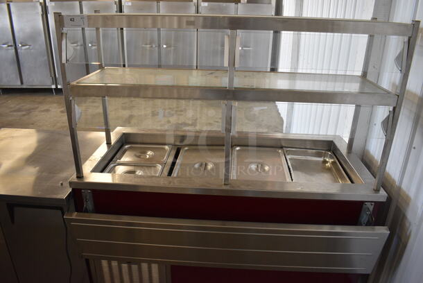 GREAT! Servolift Model 7132753 Stainless Steel Commercial Buffet Style Refrigerated Unit w/ Overshelf and Various Drop In Bins on Commercial Casters. 120 Volts, 1 Phase. 60x34x66. Tested and Working! - Image 3 of 12