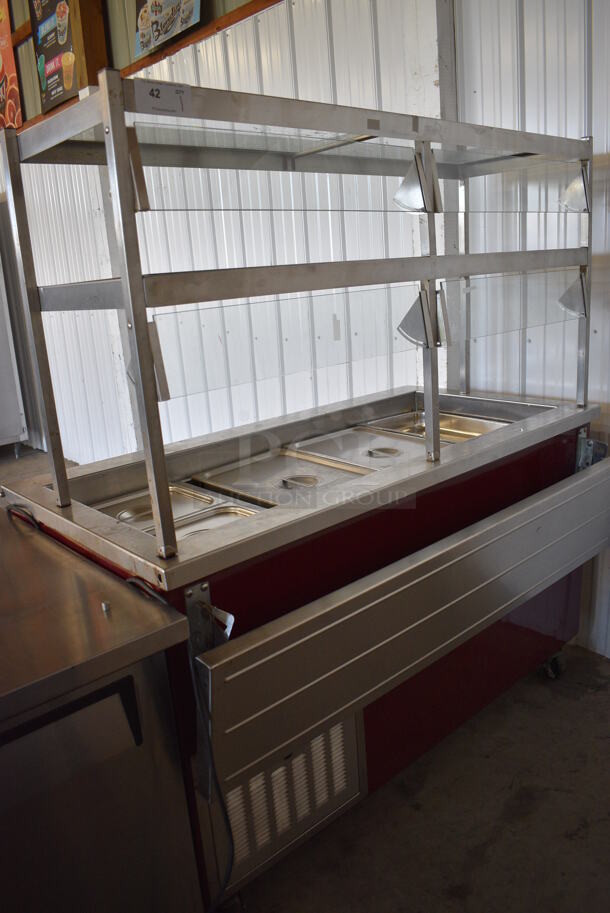 GREAT! Servolift Model 7132753 Stainless Steel Commercial Buffet Style Refrigerated Unit w/ Overshelf and Various Drop In Bins on Commercial Casters. 120 Volts, 1 Phase. 60x34x66. Tested and Working! - Image 4 of 12
