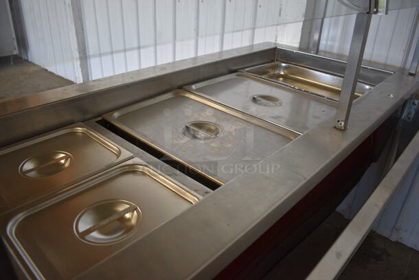 GREAT! Servolift Model 7132753 Stainless Steel Commercial Buffet Style Refrigerated Unit w/ Overshelf and Various Drop In Bins on Commercial Casters. 120 Volts, 1 Phase. 60x34x66. Tested and Working! - Image 6 of 12