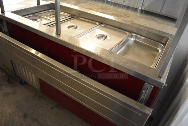GREAT! Servolift Model 7132753 Stainless Steel Commercial Buffet Style Refrigerated Unit w/ Overshelf and Various Drop In Bins on Commercial Casters. 120 Volts, 1 Phase. 60x34x66. Tested and Working! - Image 8 of 12