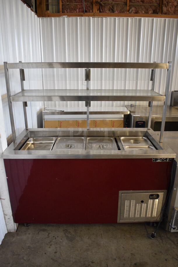 GREAT! Servolift Model 7132753 Stainless Steel Commercial Buffet Style Refrigerated Unit w/ Overshelf and Various Drop In Bins on Commercial Casters. 120 Volts, 1 Phase. 60x34x66. Tested and Working! - Image 9 of 12