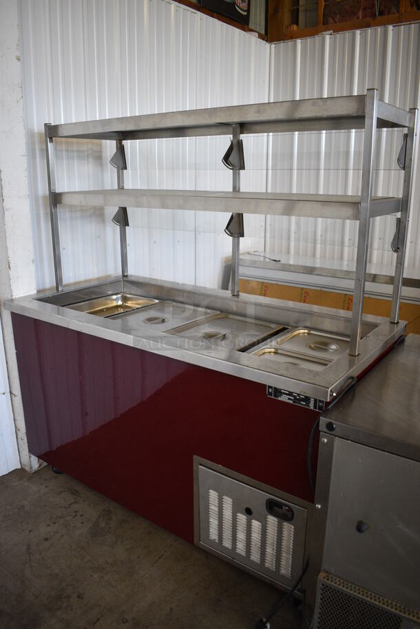 GREAT! Servolift Model 7132753 Stainless Steel Commercial Buffet Style Refrigerated Unit w/ Overshelf and Various Drop In Bins on Commercial Casters. 120 Volts, 1 Phase. 60x34x66. Tested and Working! - Image 10 of 12
