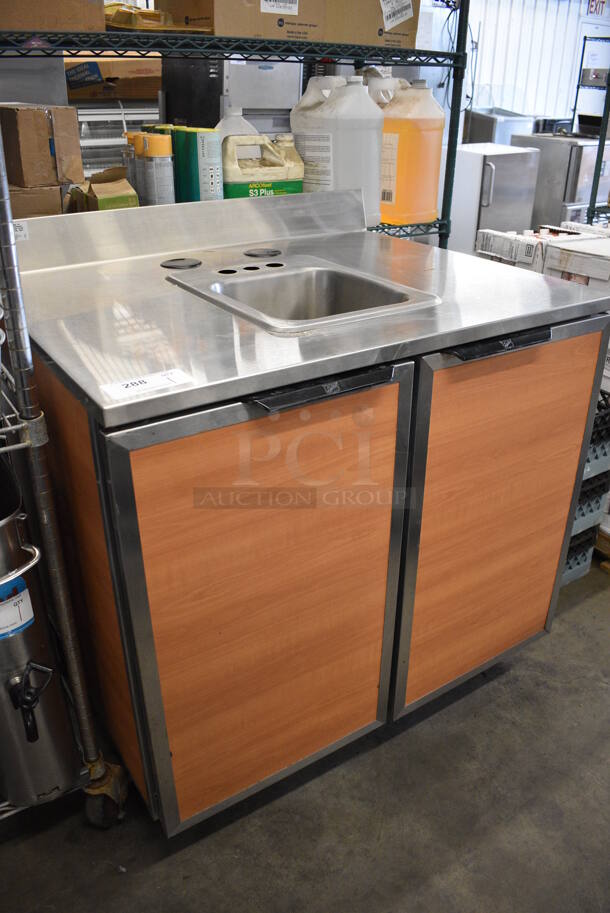 NICE! 2017 Duke Model SUB-P-36M Stainless Steel Commercial Counter w/ Sink Basin and 2 Wood Pattern Doors. 36x30x40 - Image 4 of 6