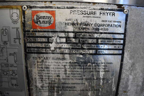 BEAUTIFUL! Henny Penny Model 600 Stainless Steel Commercial Natural Gas Powered Pressure Fryer on Commercial Casters. 18x40.5x46 - Image 8 of 8