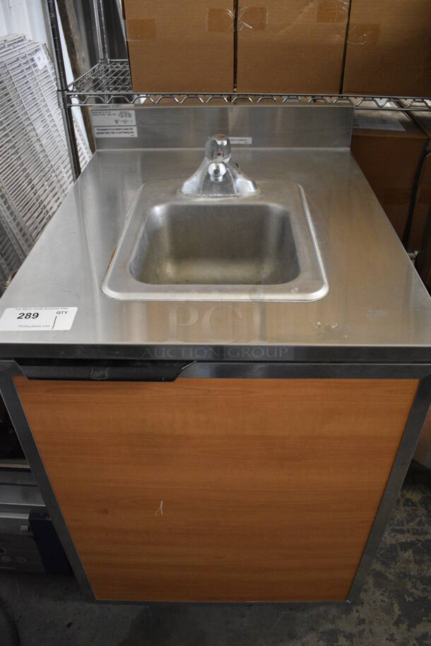 NICE! 2017 Duke Model SUB-PS-24-CM Stainless Steel Commercial Counter w/ Sink Basin, Faucet, Handles and Wood Pattern Doors. 24x30x40 - Image 1 of 6