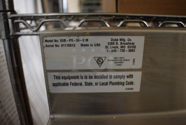 NICE! 2017 Duke Model SUB-PS-24-CM Stainless Steel Commercial Counter w/ Sink Basin, Faucet, Handles and Wood Pattern Doors. 24x30x40 - Image 5 of 6