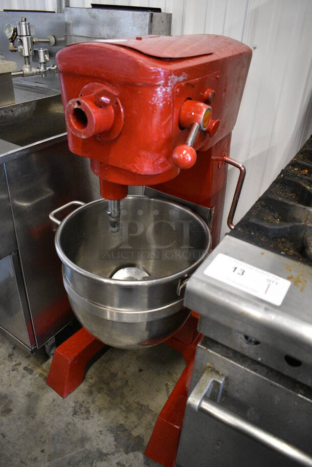 GREAT! Metal Commercial Floor Style Planetary Mixer w/ Stainless Steel Mixing Bowl and Dough Hook. 115 Volts, 1 Phase. 21x23x45. Tested and Does Not Power On