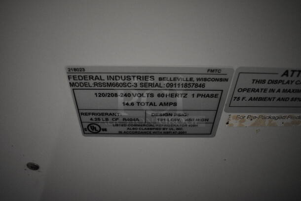 NICE! Federal Model RSSM660SC-3 Metal Commercial Grab N Go Open Merchandiser w/ Metal Shelves on Commercial Casters. 120/208-240 Volts, 1 Phase. 71x35.5x65.5 - Image 4 of 6