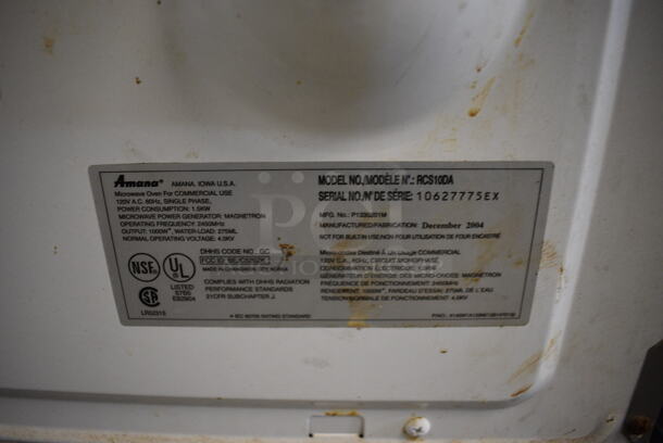 Amana Model RCS10DA Metal Commercial Countertop Microwave Oven. 120 Volts, 1 Phase. 22x19x15 - Image 6 of 6