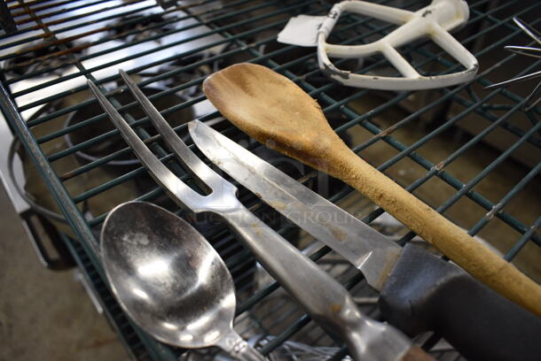 ALL ONE MONEY! Lot of 4 Various Utensils; Wooden Spoon, Steak Tongs, Knife and Spoon! - Image 2 of 2