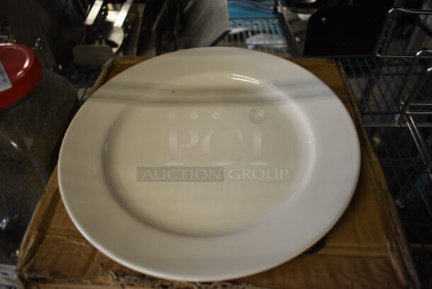 12 BRAND NEW IN BOX! White Ceramic Plates. 10.5x10.5x1. 12 Times Your Bid!