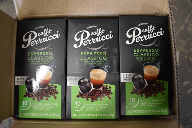 11 Cases of BRAND NEW! Caffe Perrucci Espresso Classico Espresso Coffee Pods. 12 Boxes Per Case. 11 Times Your Bid!