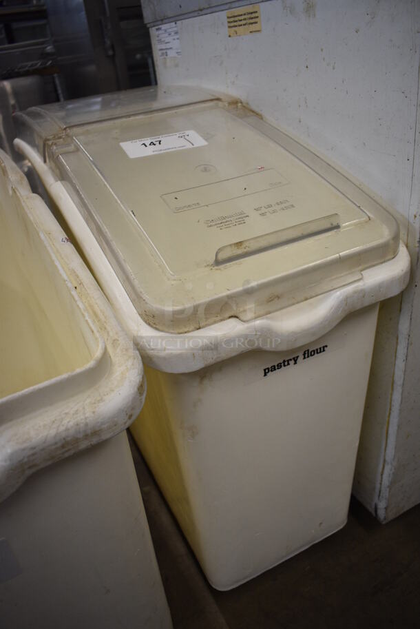 White Poly Ingredient Bin w/ Clear Lid on Commercial Casters. 13x29x27 - Image 2 of 4