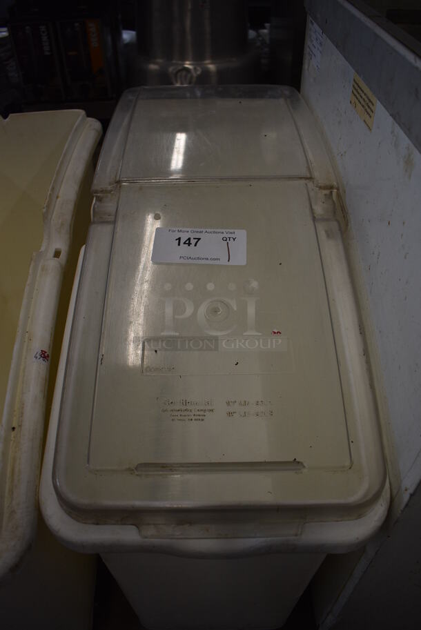 White Poly Ingredient Bin w/ Clear Lid on Commercial Casters. 13x29x27 - Image 3 of 4