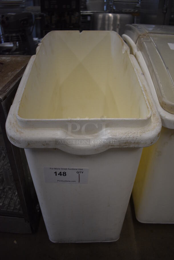 White Poly Ingredient Bin on Commercial Casters. 13x29x27