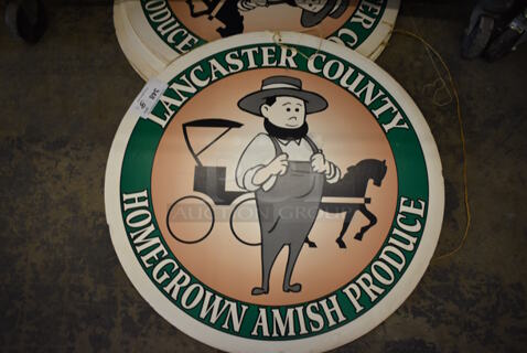 8 Round Lancaster County Homegrown Amish Produce Signs. 30x0.5x30. 8 Times Your Bid!
