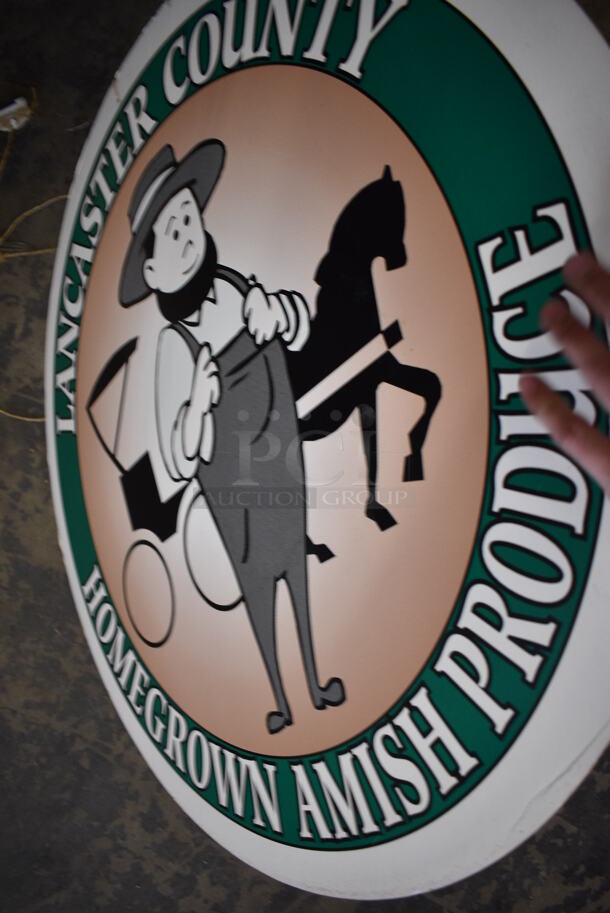 8 Round Lancaster County Homegrown Amish Produce Signs. 30x0.5x30. 8 Times Your Bid! - Image 4 of 5