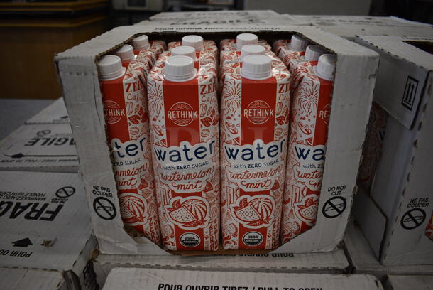 ALL ONE MONEY! PALLET LOT of 36 Cases of Rethink Watermelon Mint Water. 12 Bottles Per Case. Total of 432 Bottles!