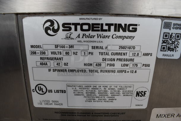 MARVELOUS! 2015 Stoelting Model SF144-38I Stainless Steel Commercial Countertop Air Cooled 2 Flavor Soft Serve Ice Cream Machine w/ Milkshake Mixer. 208-230 Volts, 1 Phase. 22x32x34 - Image 8 of 10
