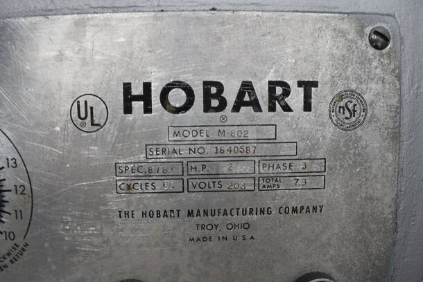 AWESOME! Hobart Model M-802 Metal Commercial 80 Quart Planetary Mixer w/ Stainless Steel Mixing Bowl, Paddle, Whisk and Dough Hook. 208 Volts, 3 Phase. 30x39x66 - Image 4 of 8