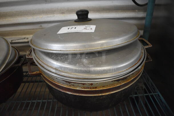 3 Metal Pots w/ 3 Lids. 17.5x14.5x5. 3 Times Your Bid!