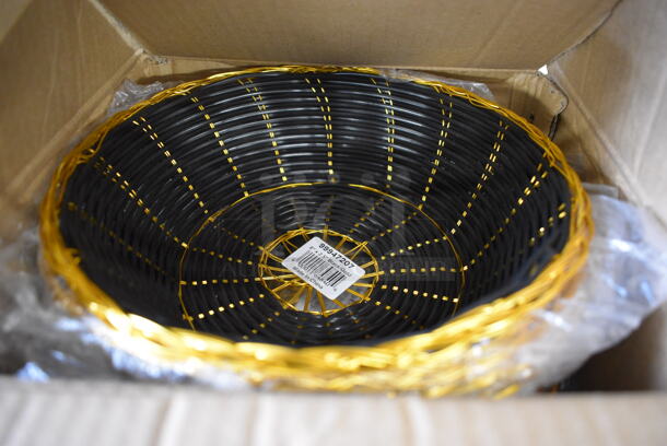 12 BRAND NEW IN BOX! Choice Plastic Handwoven Round Baskets. 8x8x2.5. 12 Times Your Bid! - Image 1 of 3