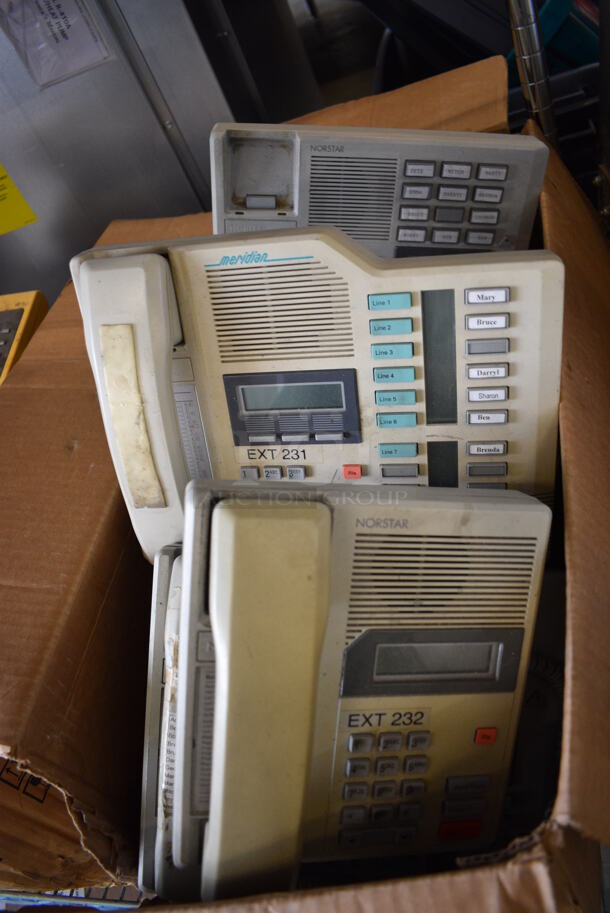 12 Various Office Corded Telephones; Norstar and Meridian. Includes 11x9x4.5. 12 Times Your Bid!