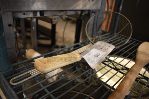 2 Various Metal Utensils; Spatula and Skimmer. 14", 20.5". 2 Times Your Bid!