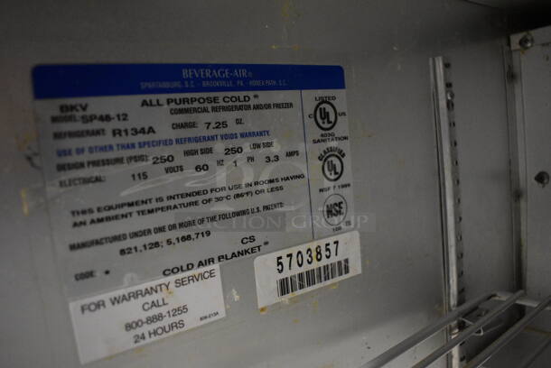 GREAT! Beverage Air Model SP48-12 Stainless Steel Commercial Sandwich Salad Prep Table Bain Marie Mega Top w/ Cutting Board on Commercial Casters. 115 Volts, 1 Phase. 48x30x42. Tested and Working! - Image 7 of 10