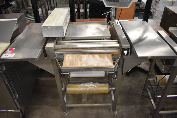 NICE! Hobart Model HWS-4 Stainless Steel Commercial Floor Style Wrapping Station w/ Hobart Model Quantum-P Scale and Label Dispenser. 120 Volts, 1 Phase. 54x38x55. Tested and Working! - Image 2 of 8