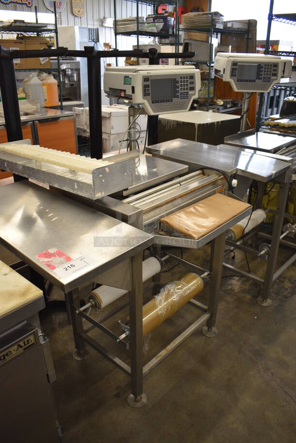 NICE! Hobart Model HWS-4 Stainless Steel Commercial Floor Style Wrapping Station w/ Hobart Model Quantum-P Scale and Label Dispenser. 120 Volts, 1 Phase. 54x38x55. Tested and Working! - Image 7 of 8